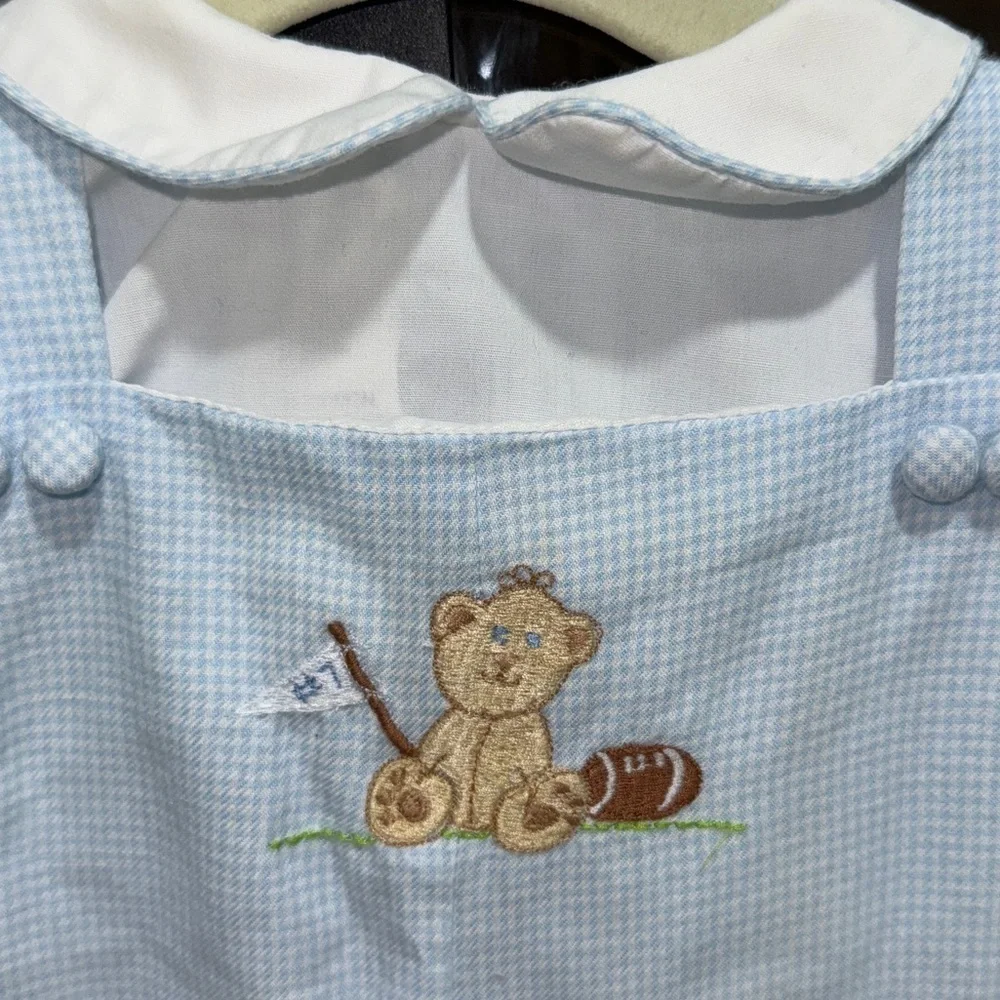 Vintage Petit Ami baby boy embroidered coverall smock teddy bear long sleeve